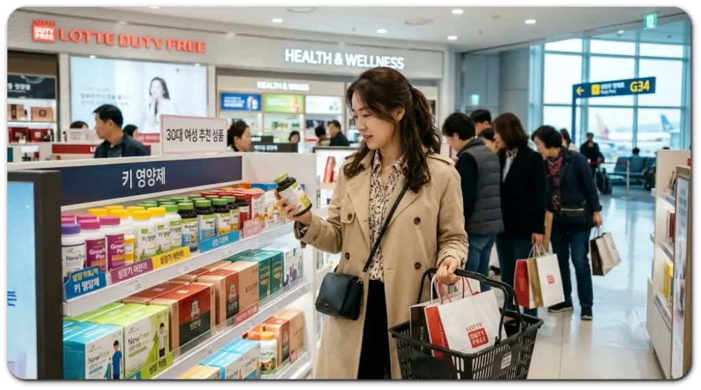 면세점에서-키영양제-구입하는-여성