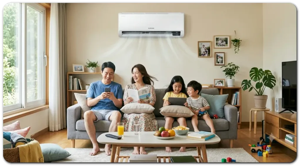 에어컨-아래에서-쉬고-있는-가족