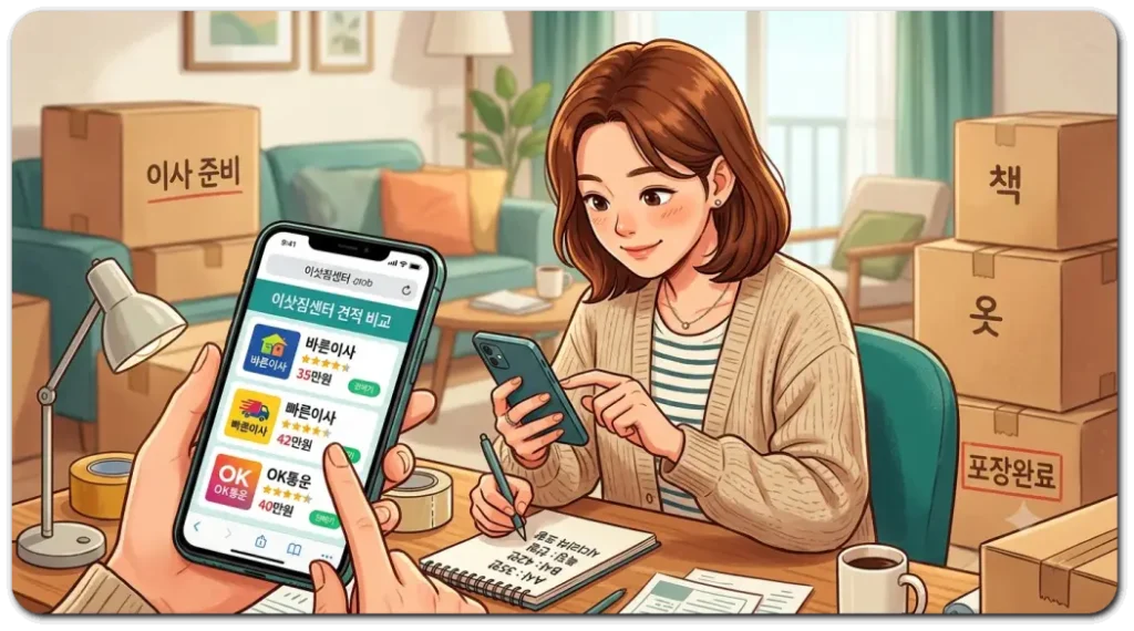이사를-앞두고-이사짐-견적보고-있는-여성