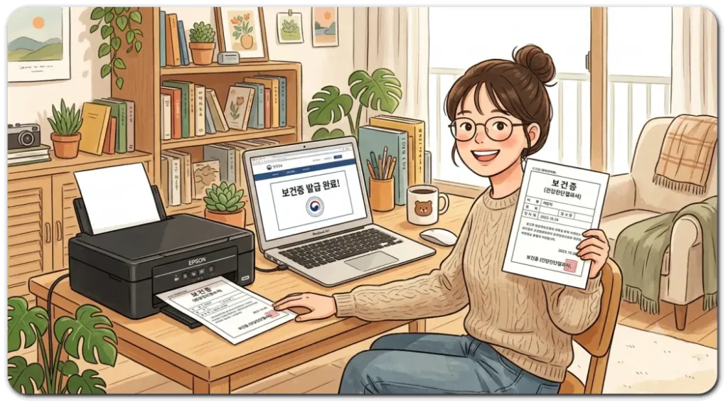 집에서-보건증을-발급받고-만족해하는-학생