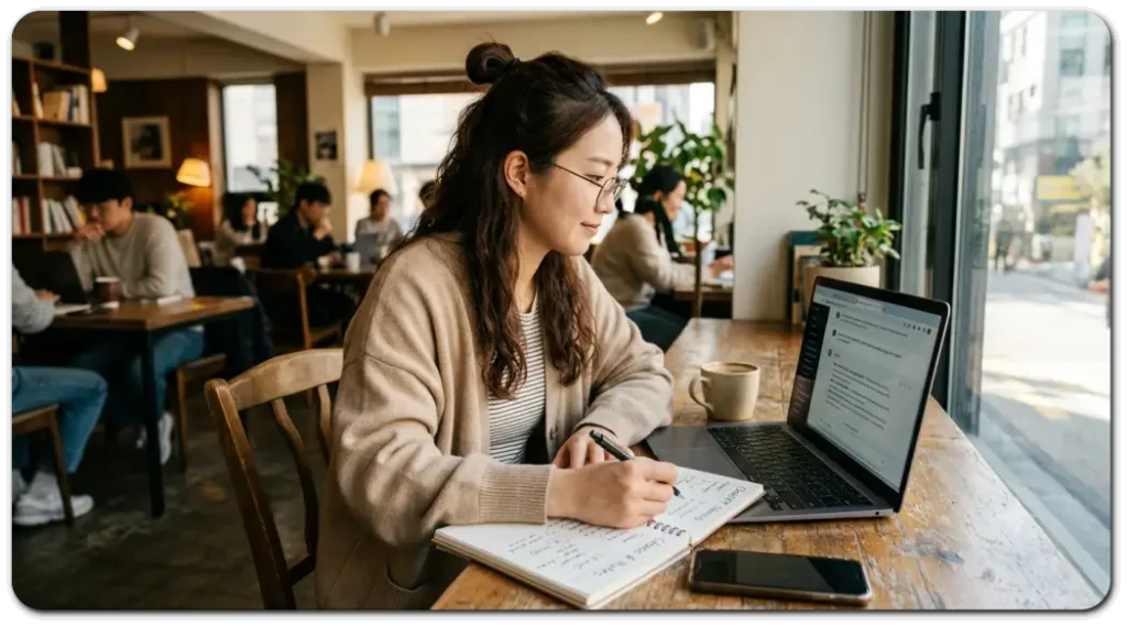 챗지피티-이용하여-글을-작성하는-여자.