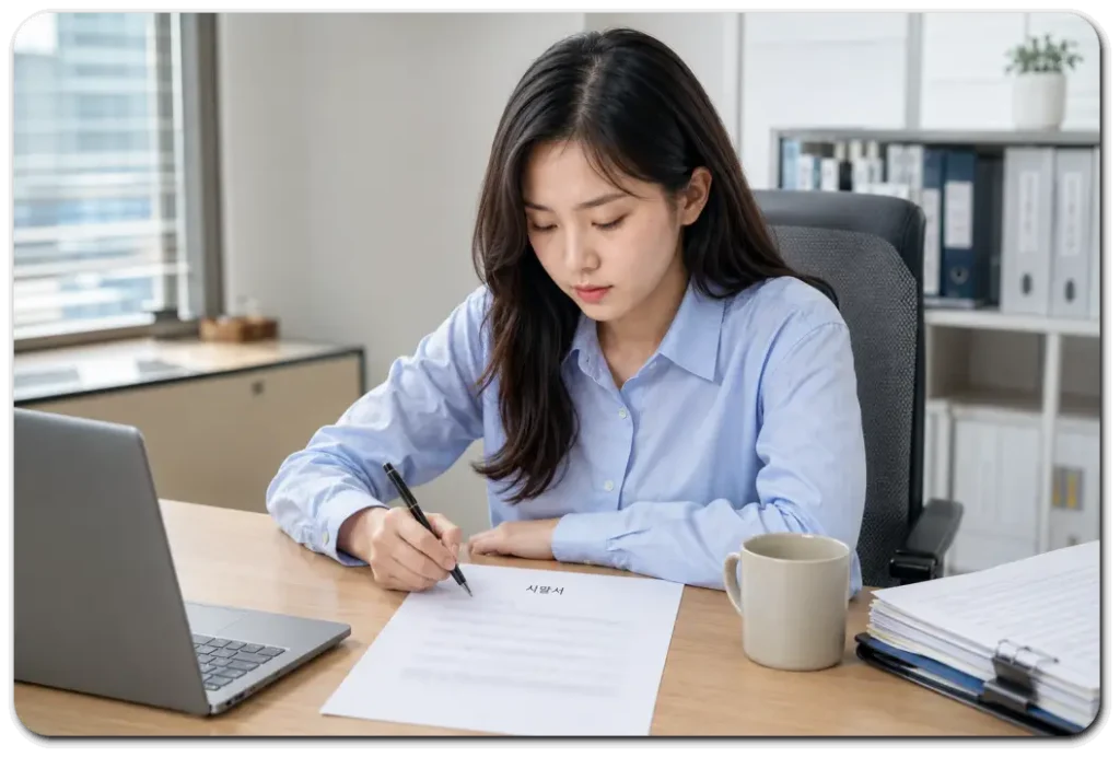 사무실에서-시말서를-작성하는-여성-사원