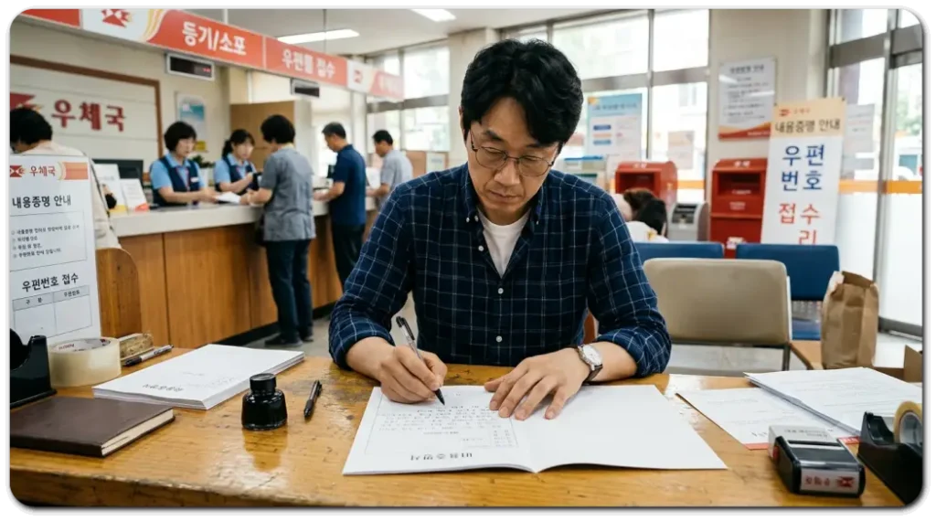 우체국-내용증명-작성하는-사람