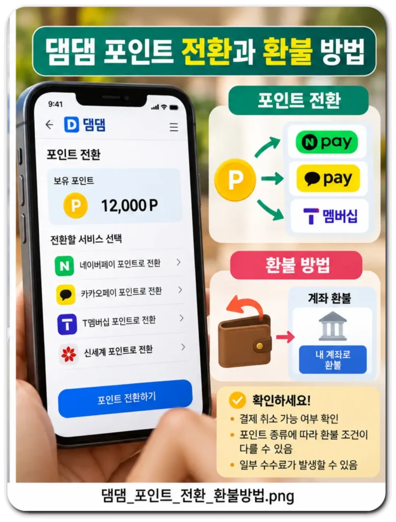 댐댐_포인트_전환_환불방법