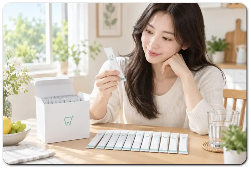 유산균-제품을-살펴보는-아침
