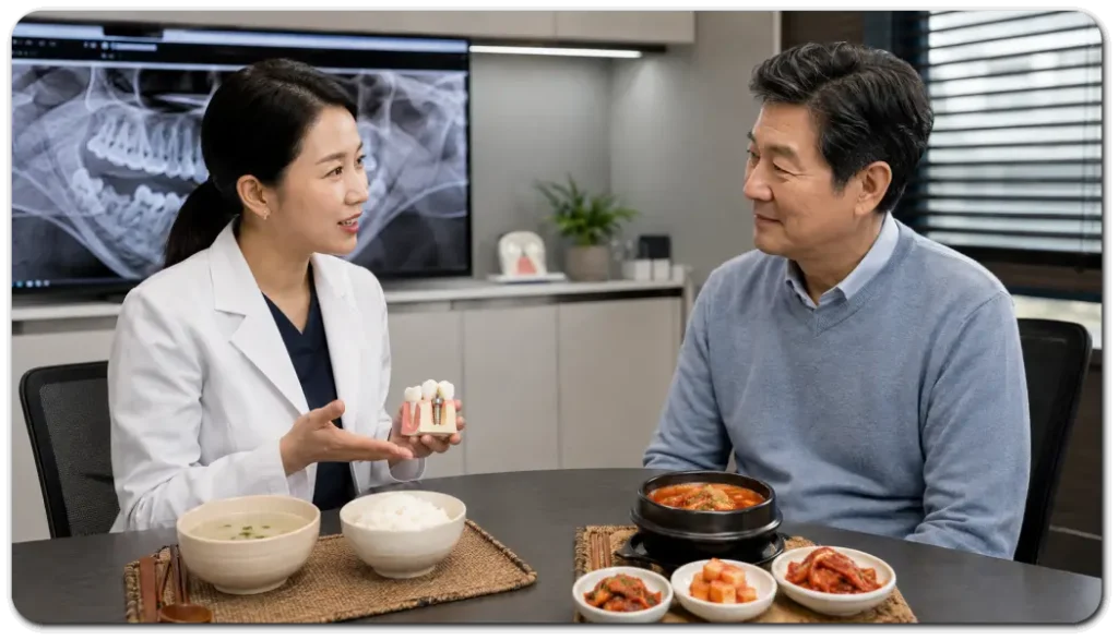 치과에서-매운-음식-재개-시점을-상담하는-장면